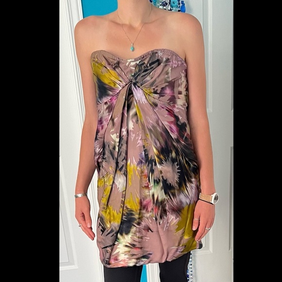 Vintage Burnout Silk-Mix Strapless Dress – Multi Abstract Prom & Special Events - Picture 14 of 16